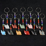 1.0 Inch Hand Carved Snail Gemstone Figurine Pendant Keychain 7 Chakra Beads Chain #KC2323S-A4