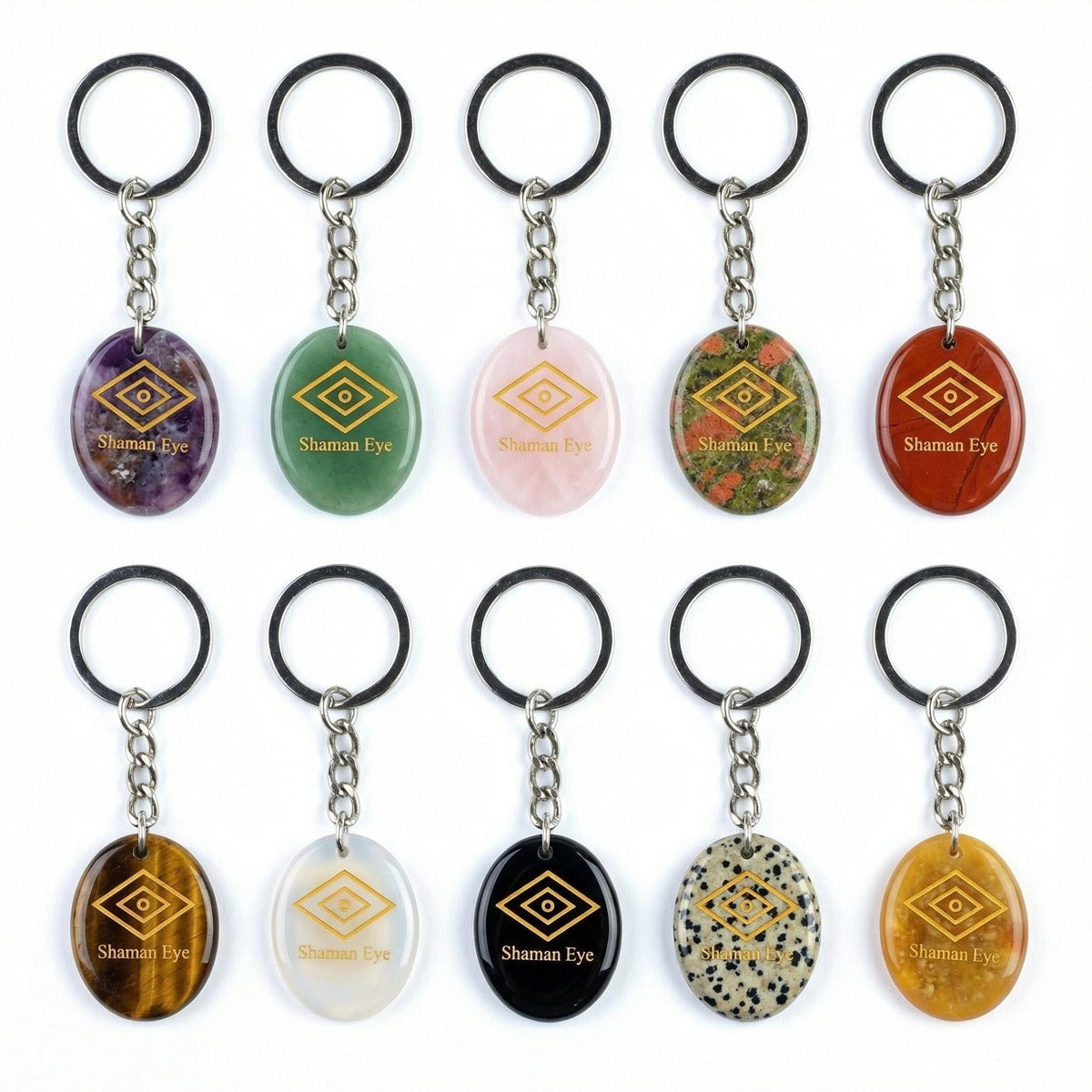 Oval Gemstone Disc Keychain– Carved with Custom Words & Symbol -The Shaman's Eye