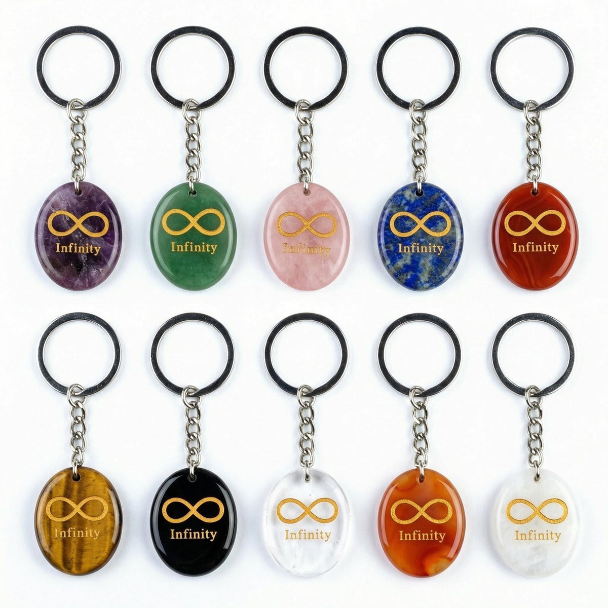 Oval Gemstone Disc Keychain– Carved with Custom Words & Symbol -Infinity Symbol