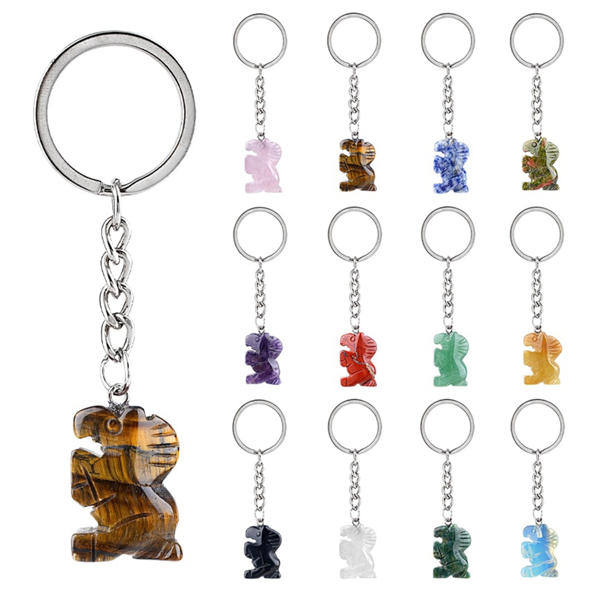 Gemstone Horse Pendant Keychain Hand Carved 25MM Animal Keyring  Accessories for Bag #KC2302S-A1