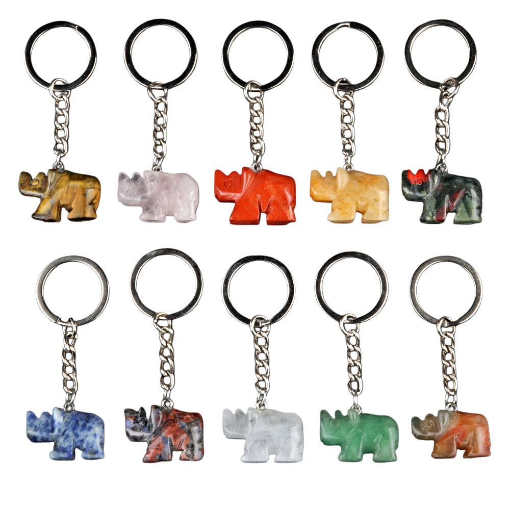 1 Inch Rhinoceros Gemstone Pendant Keychain - Wildlife Animal Charm Key Ring for Keys, Bag, Backpack |Unique Gift for Animal Lover #KC2306S-A1