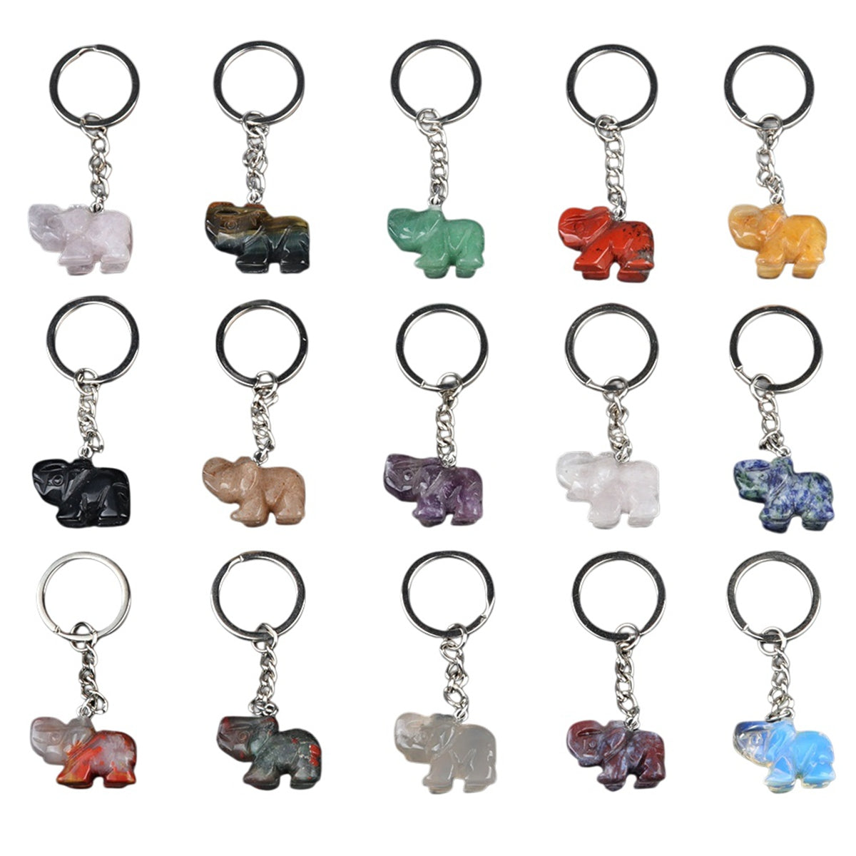 1 Inch Elephant Gemstone Pendant Keychain - Wildlife Animal Charm Key Ring for Keys, Bag, Backpack |Unique Gift for Animal Lover #KC2307S-A1