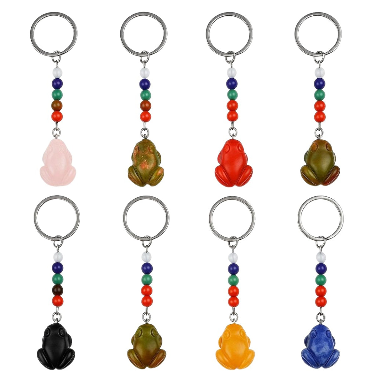 1Inch Frog Gemstone Pendant Keychain 7 Chakra Beads Chain #KC2309-A4