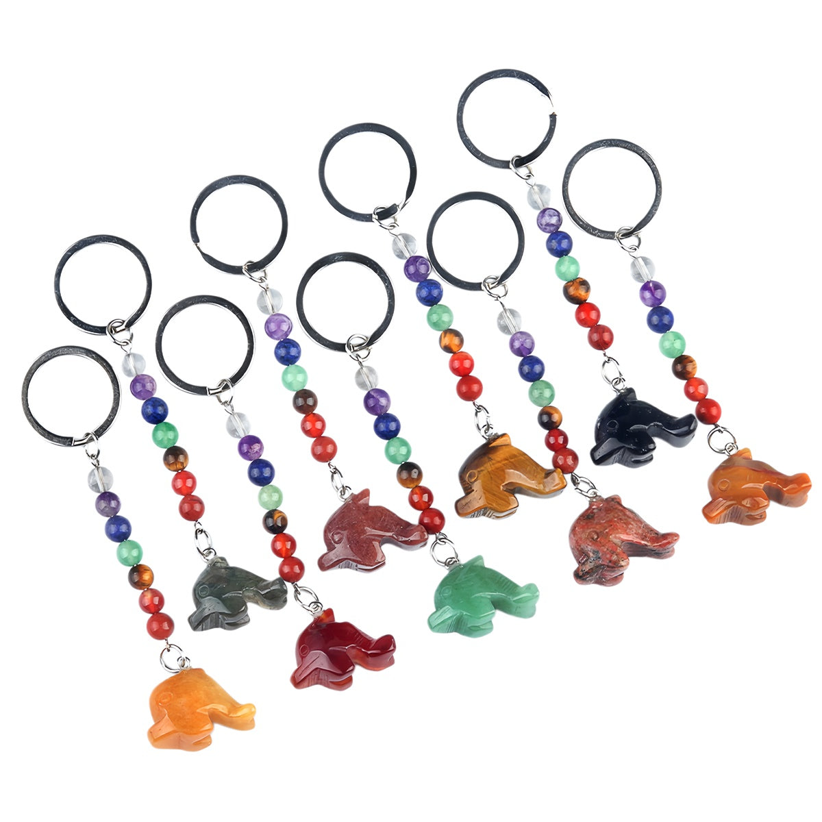 1.0Inch DolphinPendant Keychain 7 Chakra Beads Chain #KC2310S-A4