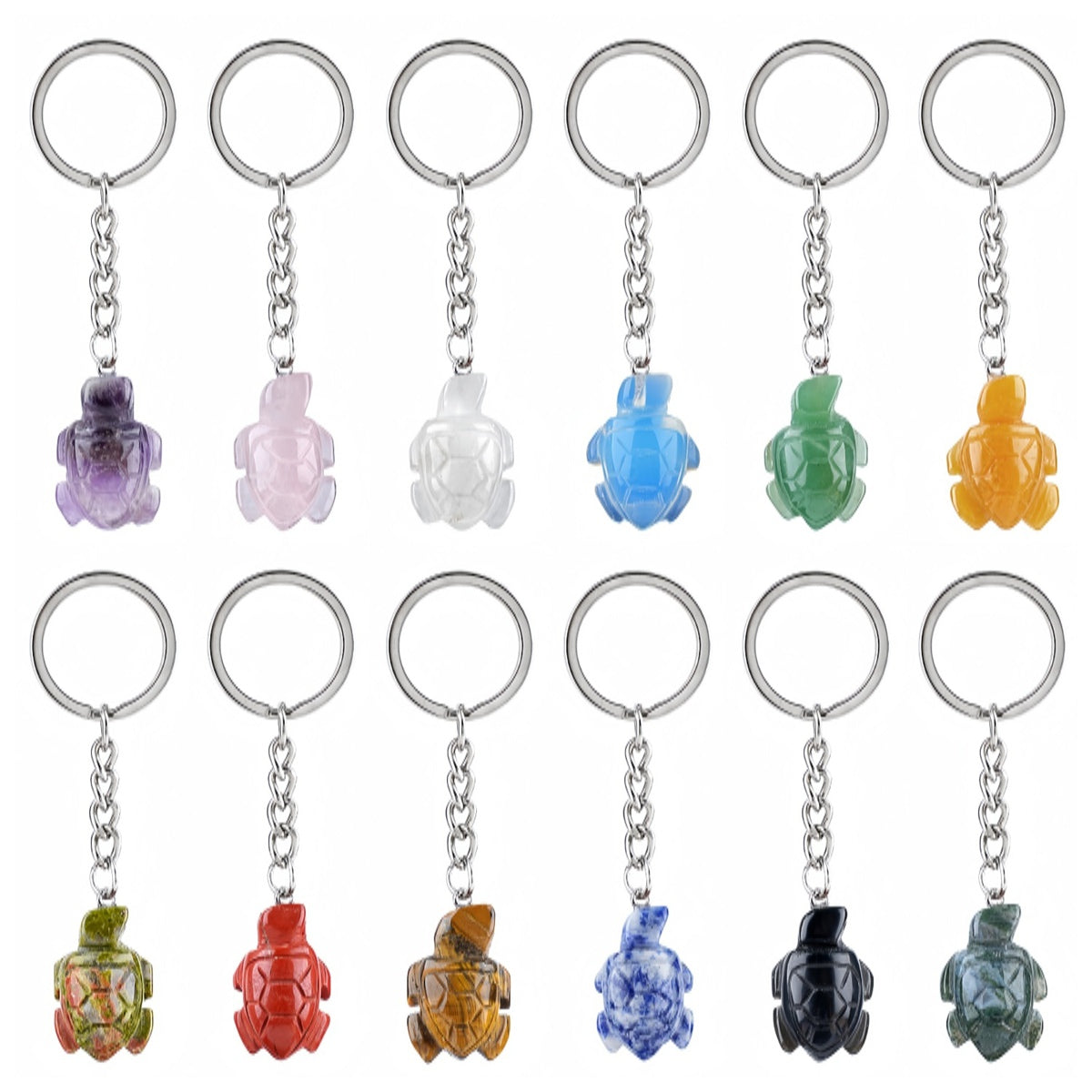 Gemstone Tortoise Keychain - Natural Stone Animal Charm #KC2311
