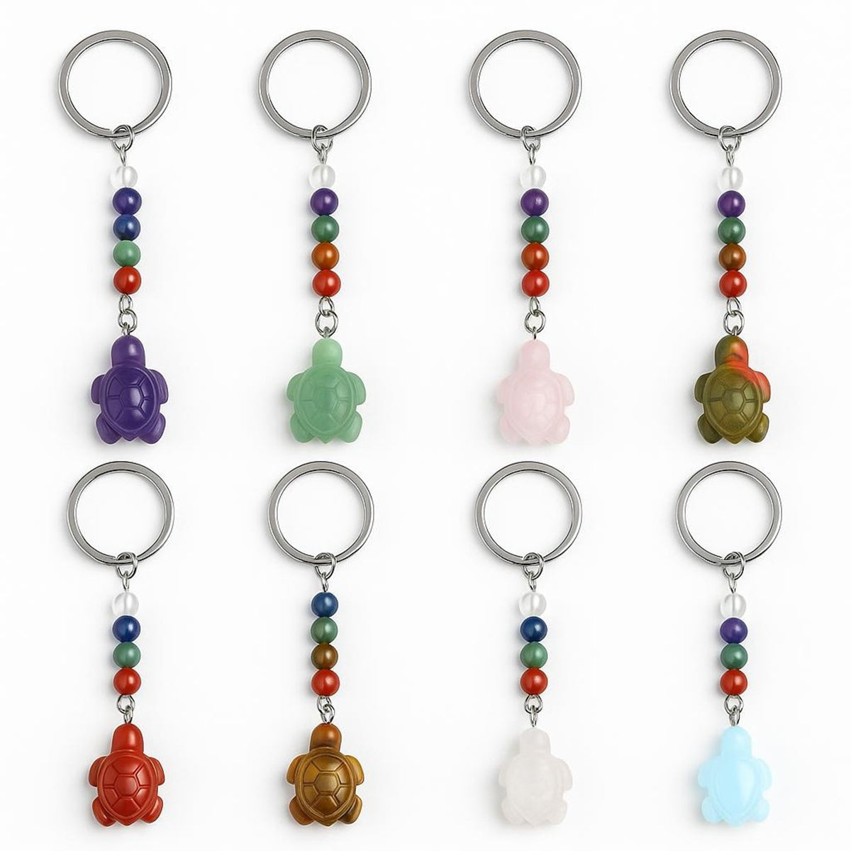 1.0Inch Tortoise Gemstone Pendant Keychain 7 Chakra Beads Chain #KC2311S-A4