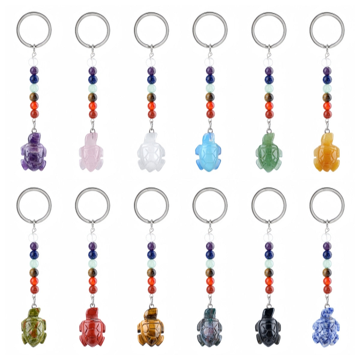 Chakra Bead Tortoise Keychain - Healing Stone Accessory