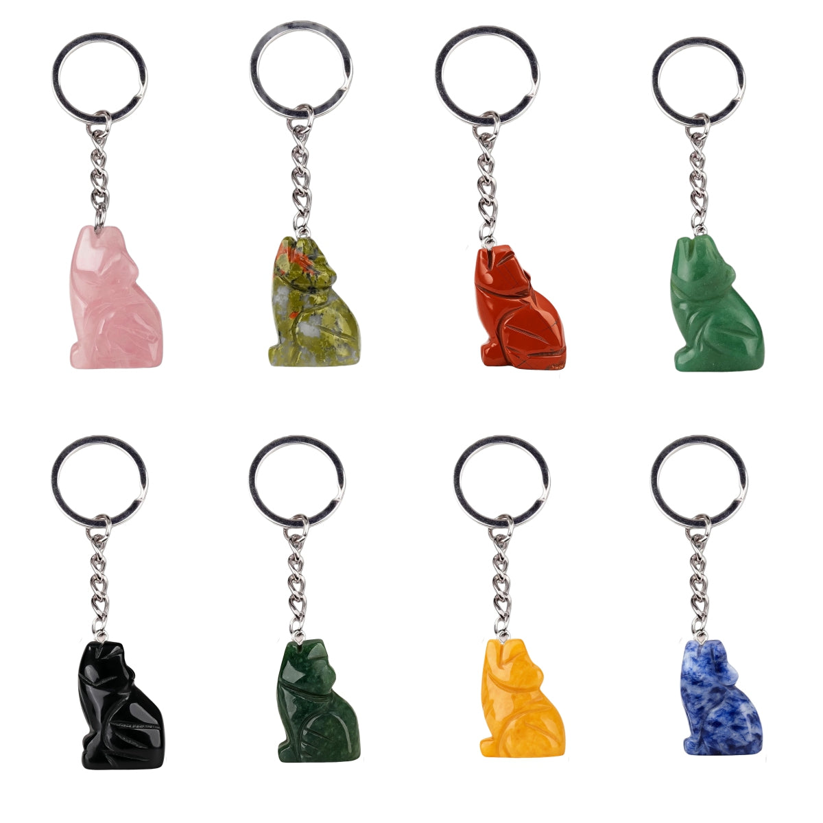 1.0Inch Hand Carved Gemstone Wolf Pendant Keychain #KC2314SS-A1