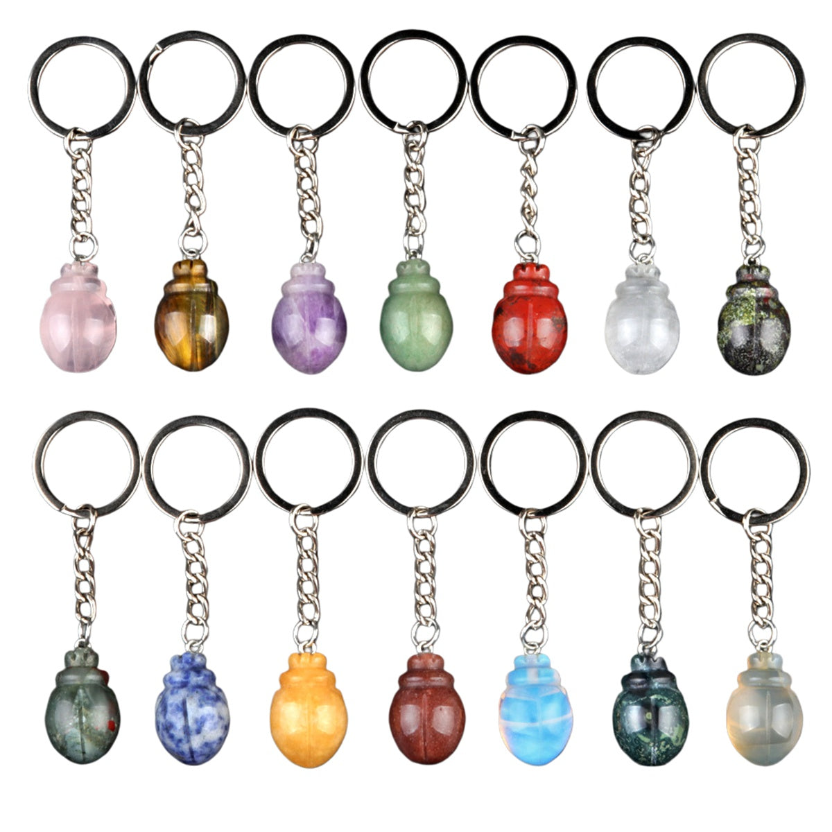1.0Inch Hand Carved Beetle Gemstone Pendant Animal Keychain #KC2315S-A1