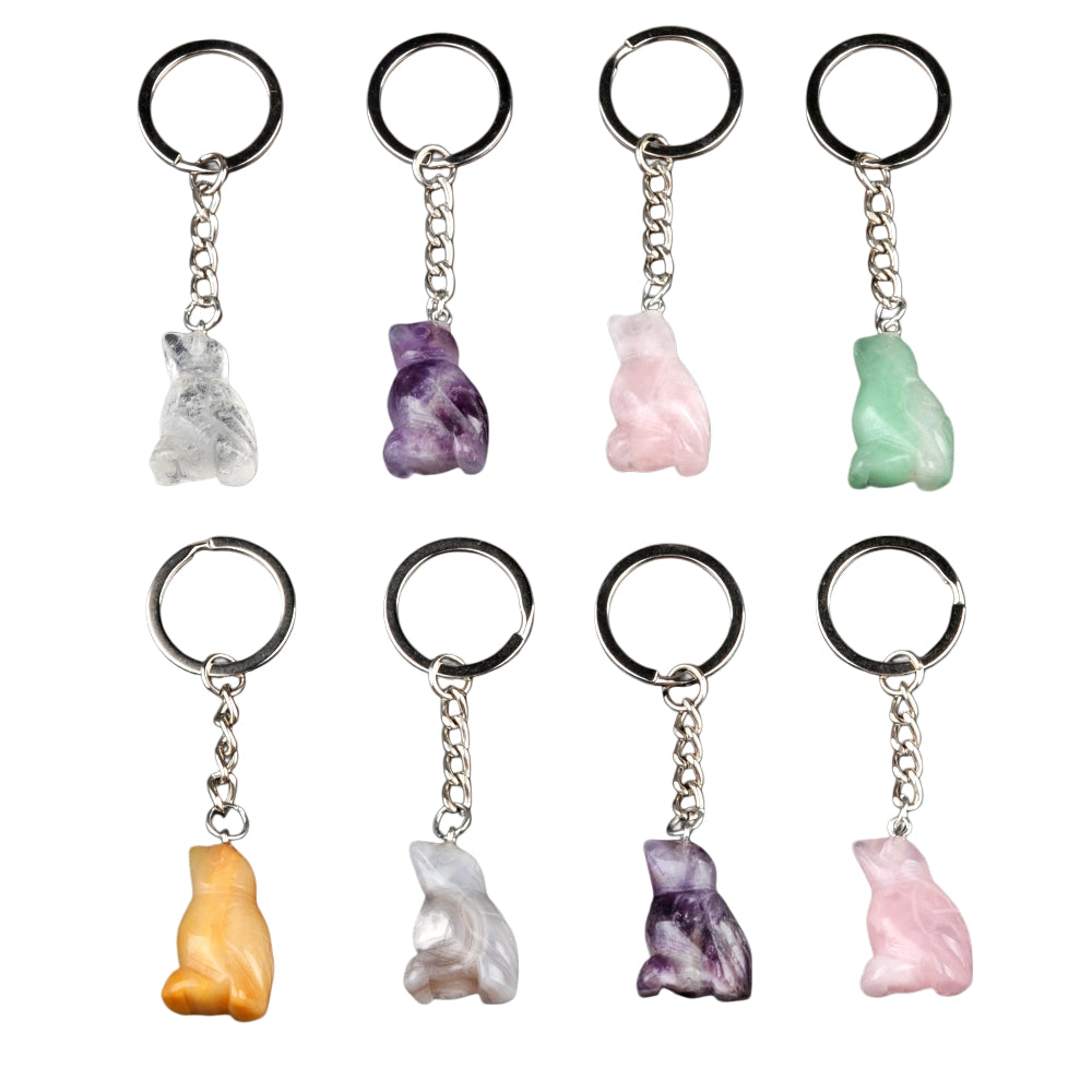 1.0Inch Handmade Craved  Gemstone Bird Animal Pendant Keychain #KC2317S-A1