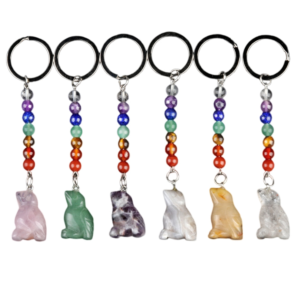 1.0Inch Handmade Craved Bird Gemstone Pendant Keychain 7 Chakra Beads Chain #KC2317S-A4