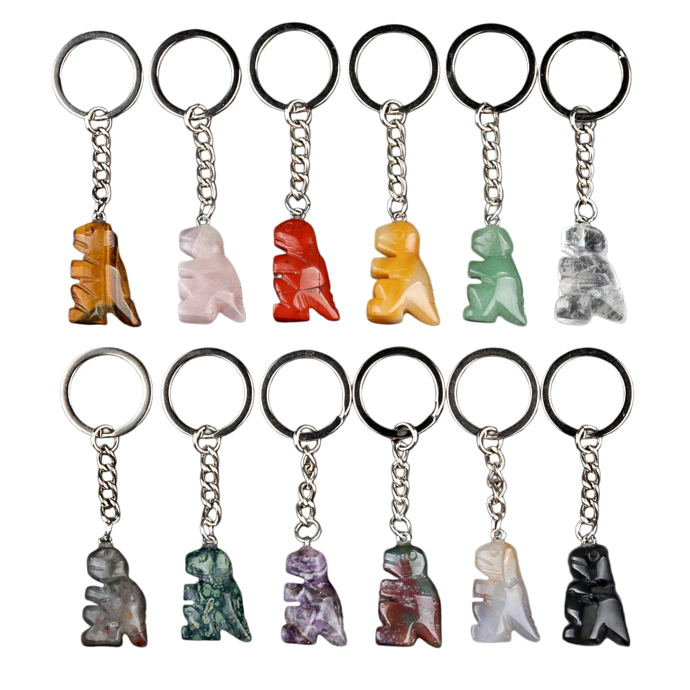 1.0Inch Handmade Craved  Gemstone Dinosaur Animal Pendant Keychain #KC2318S-A1