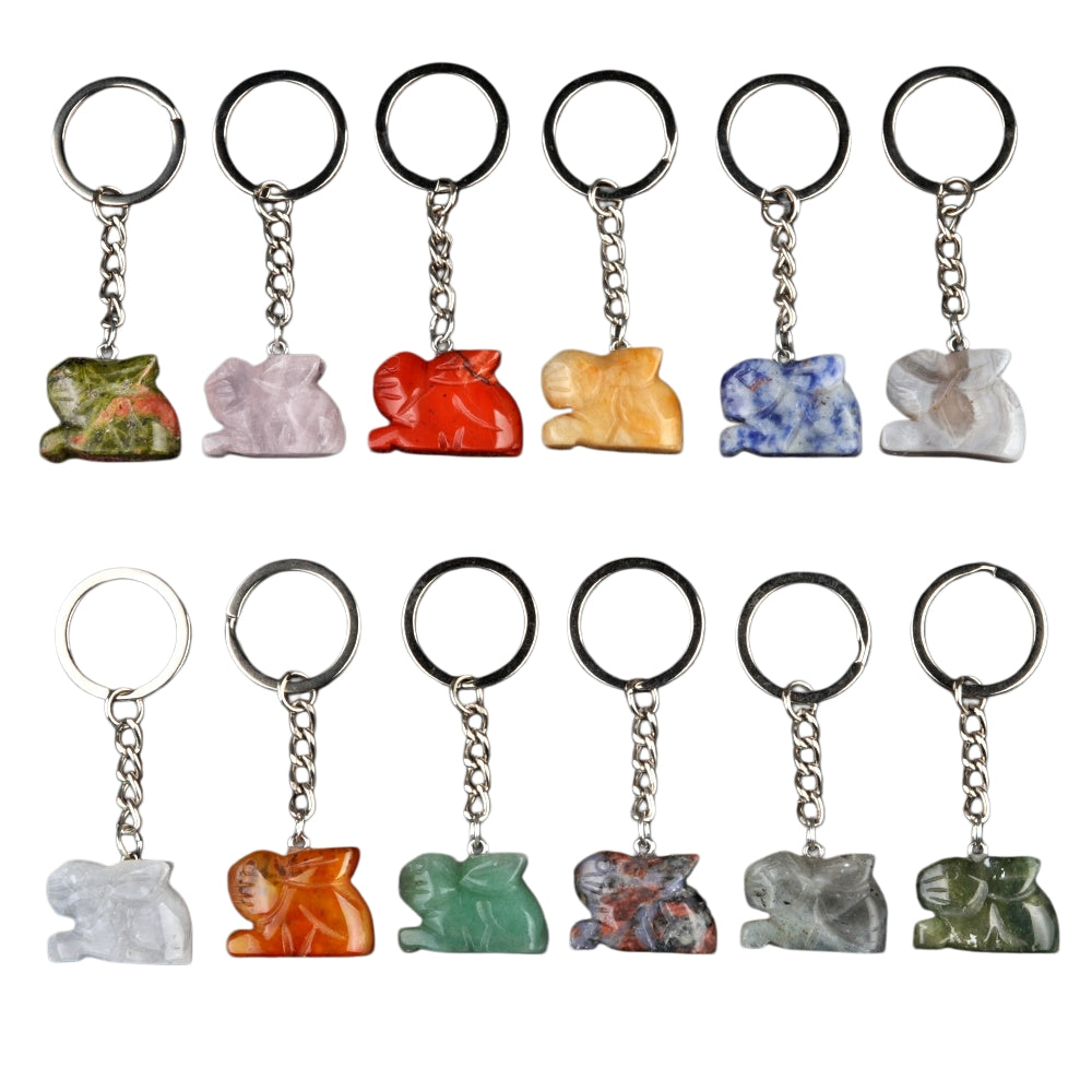 1.0Inch Handmade Craved  Gemstone Rabbit Animal Pendant Keychain #KC2320S-A1