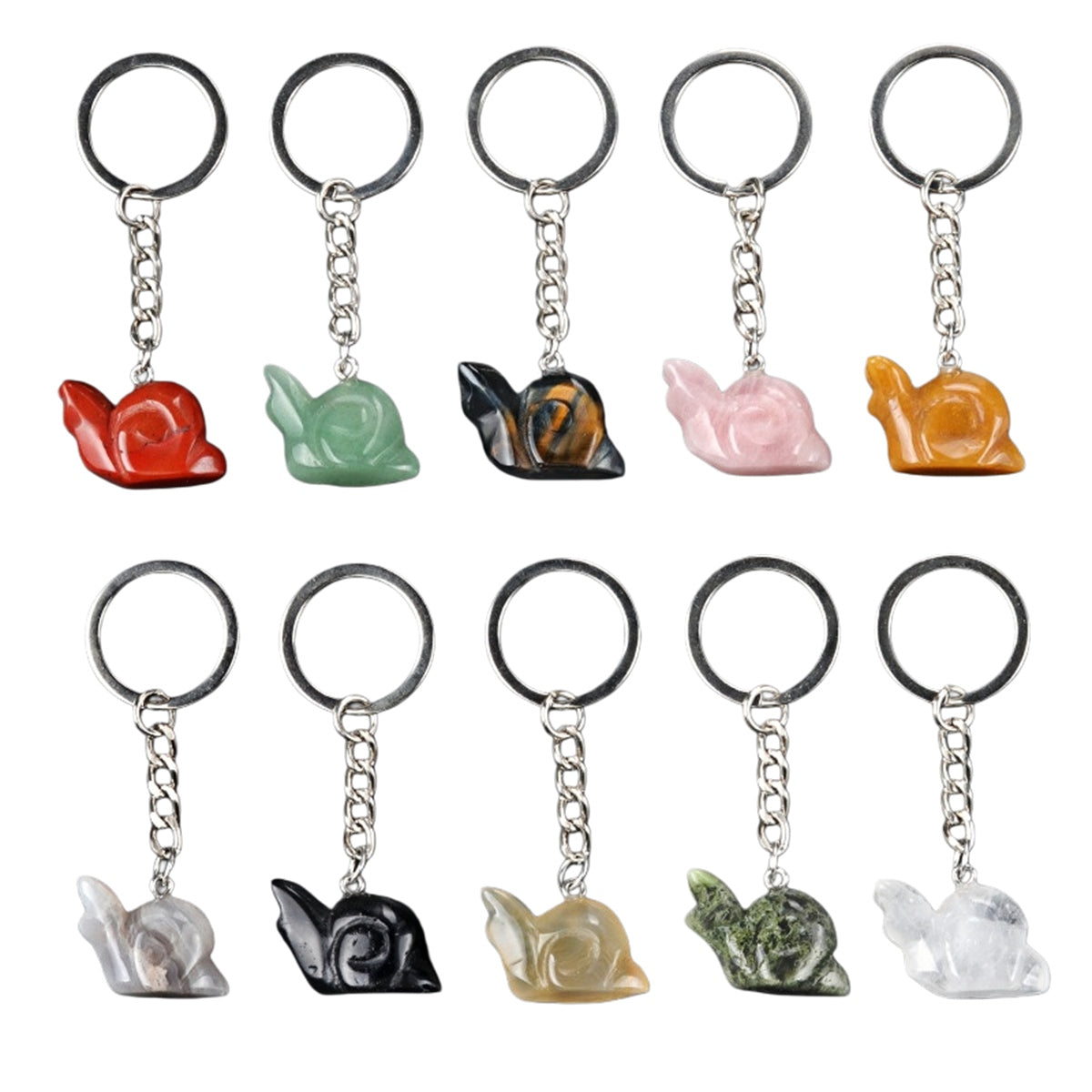 1.0 Inch Hand Carved Snail Gemstone Figurine Pendant Keychain #KC2323S-A1