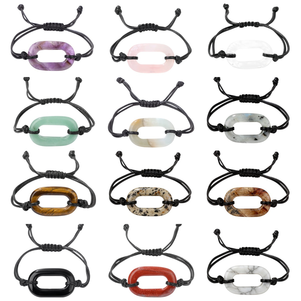 Handmade Woven O-Shape Gemstone Beads Bracelets Adjustable for Women Men