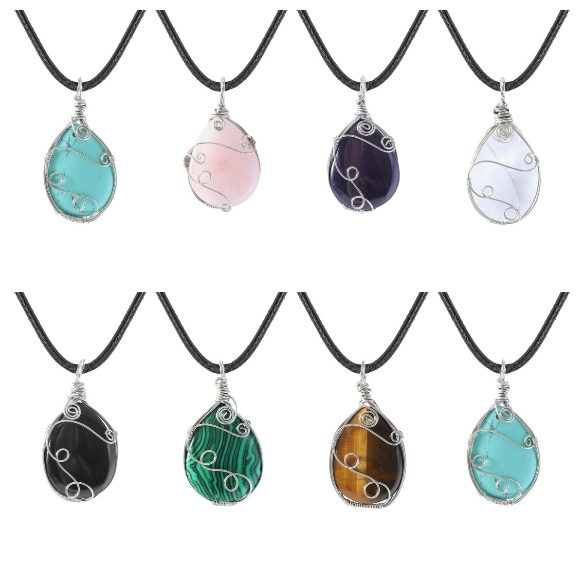 Handmade Wire Wrapped Teardrop Gemstone Pendant Necklace  #SN1752S 45CM Cord Chain