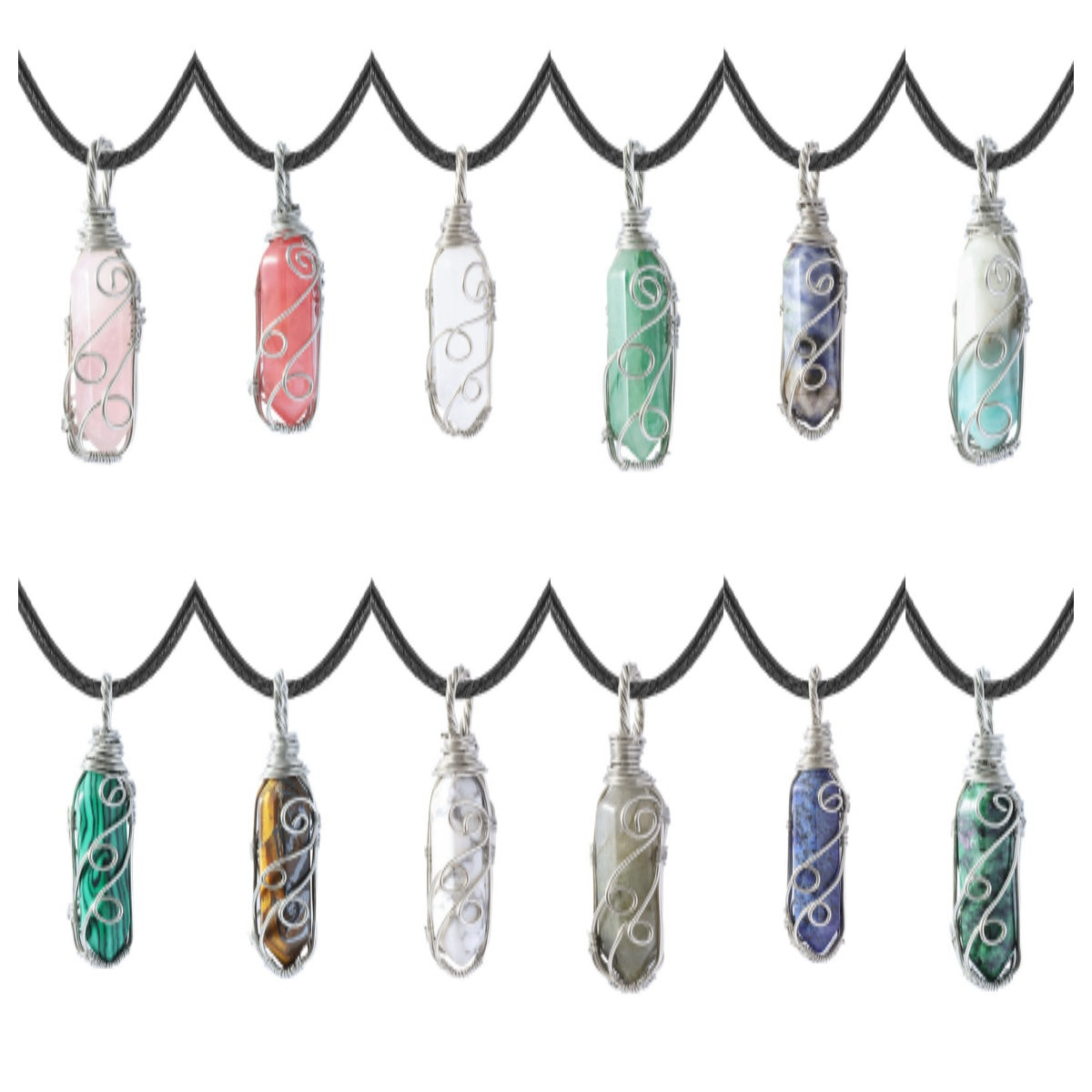 Handmade Wire Wrapped Hexagonal Point Gemstone Pendant Necklace #SN1753-45CM Cord