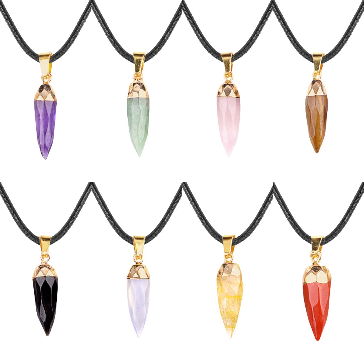 Faceted Chili Gemstone Pendant Necklace SN1871G Hand-Carved Protection Amulet 45CM Black Cord