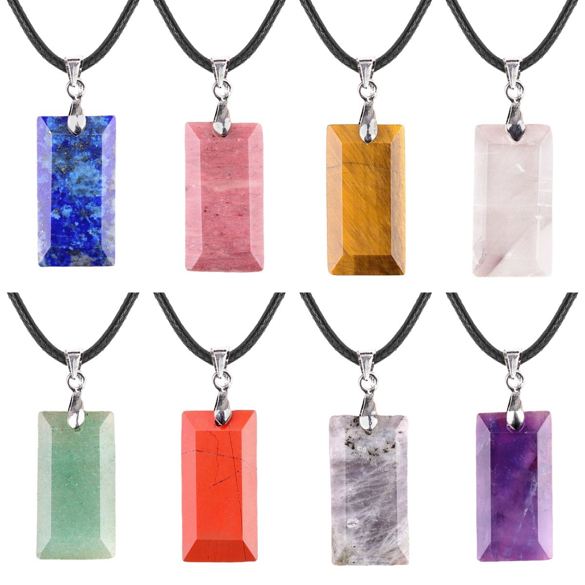 13X25MM Rectangle Gemstone Pendant Necklace - Healing Crystal Charm for Men & Women