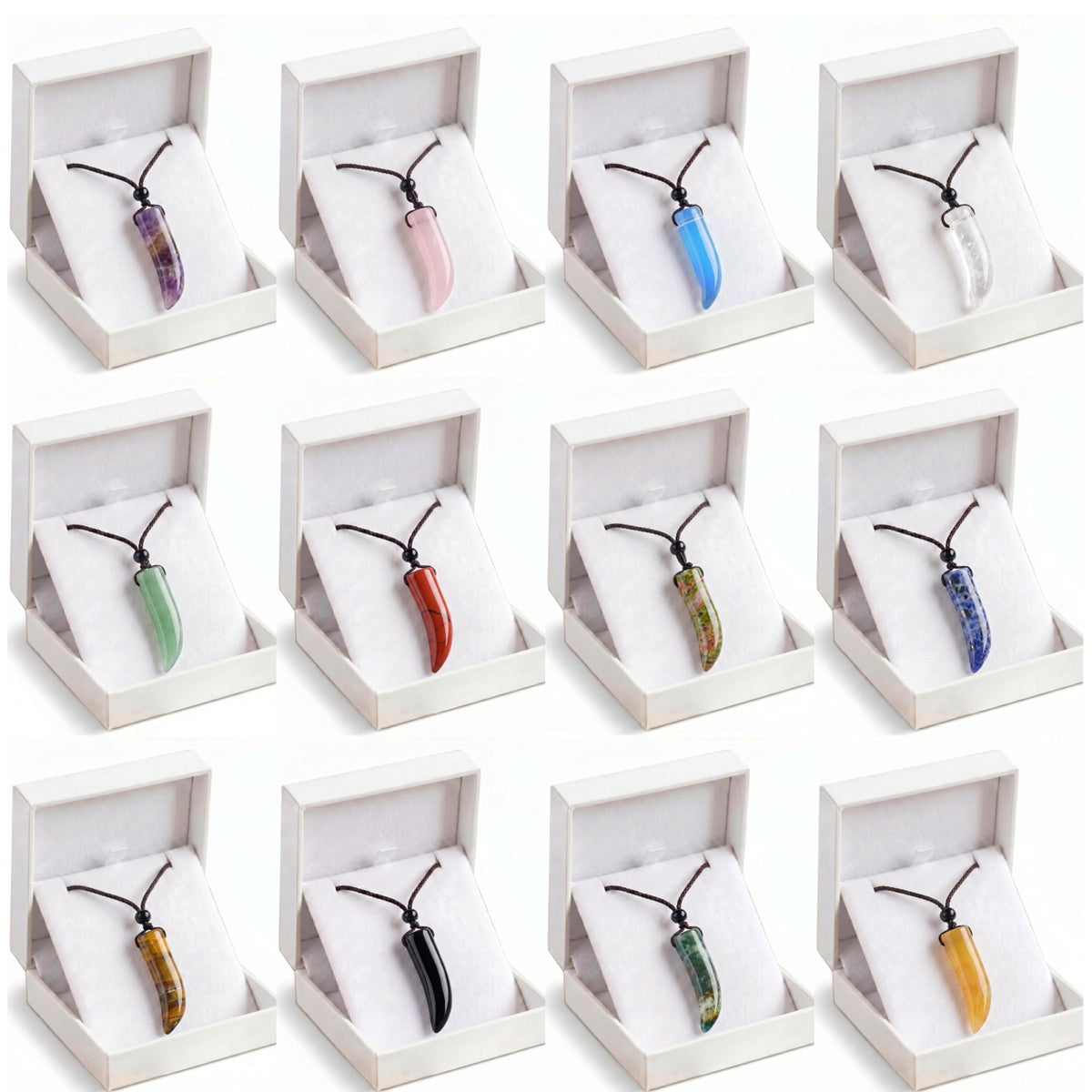 Gemstone Horn Pendant Necklace In Gift Box – Handcrafted Healing Crystal Jewelry for Men & Women #SN2017
