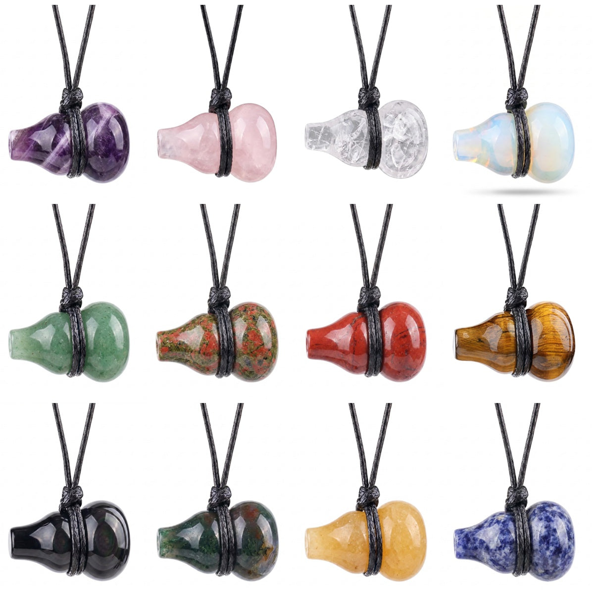 18X30MM Hand-Carved Natural Stone Gourd Pendant Necklace – Adjustable Healing Crystal Calabash Amulet