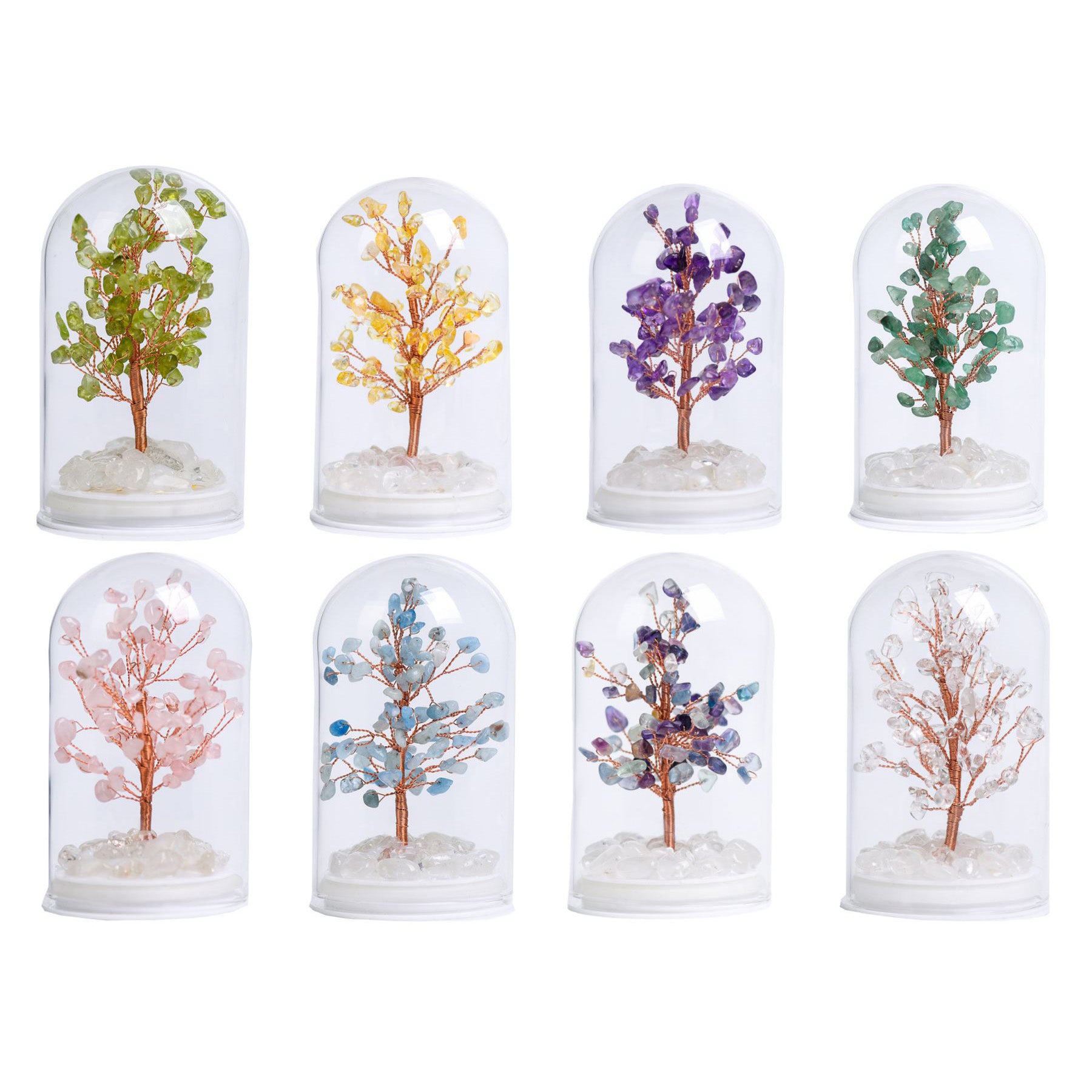 Natural Crystal Tree in Glass Bottle | Feng Shui Gemstone Money Tree with Wood Base & LED Light for Home Decoration Gift