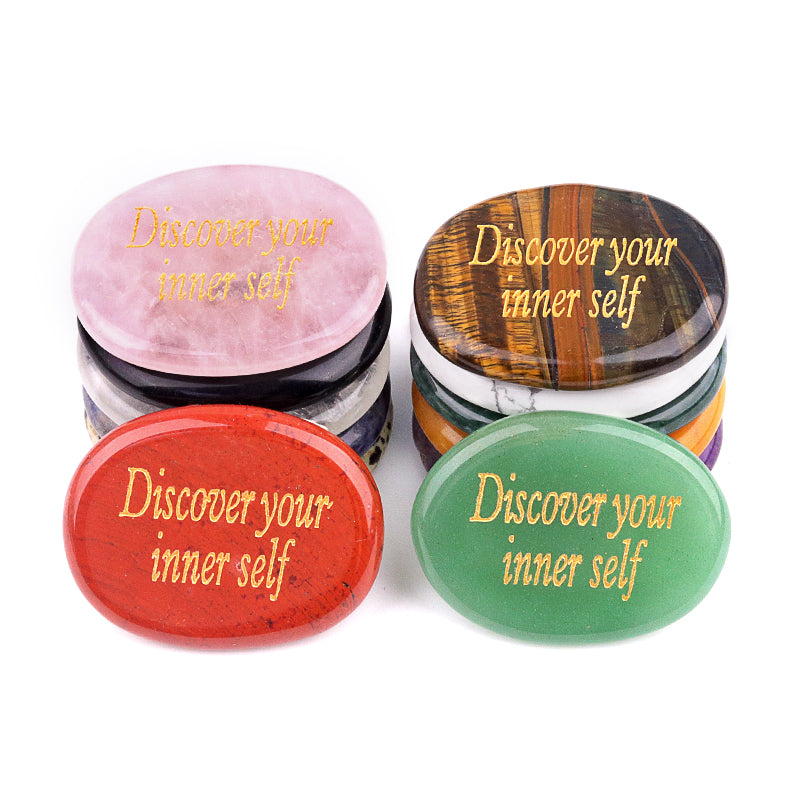 Worry Healing Palm Stones for Meditation Prayer Home Decor with (Discover your inner self )-35x45MM #SP1904G-W03