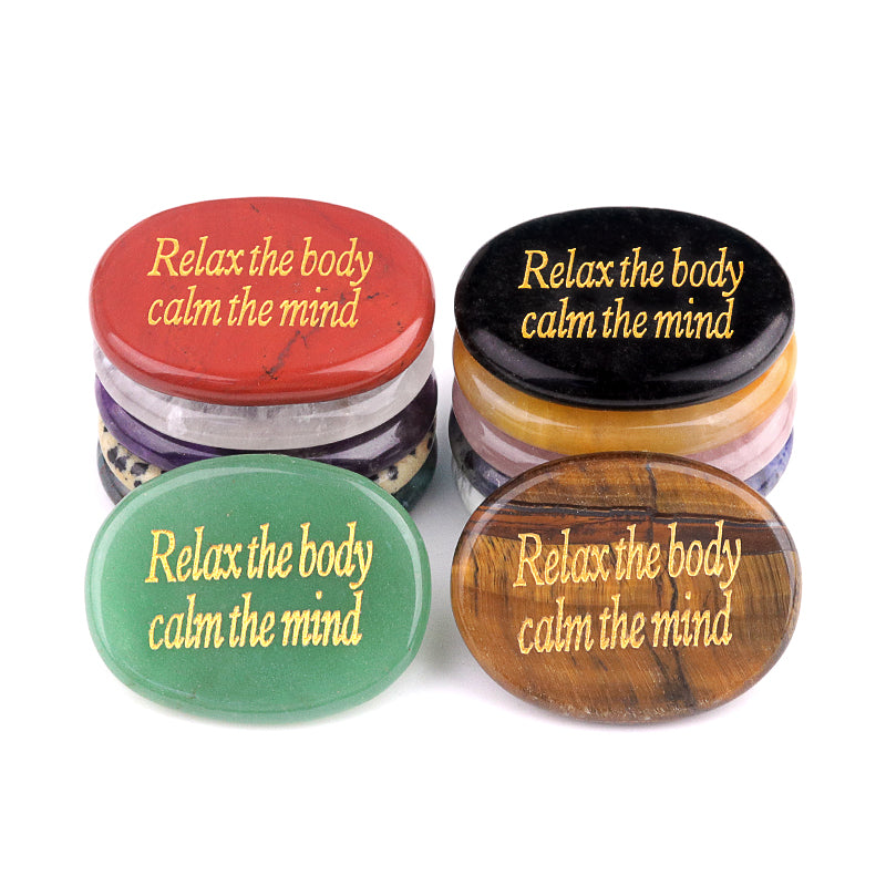 Worry Healing Palm Stones for Meditation Prayer Home Decor with (Relax the body calm the mind )-35x45MM #SP1904G-W05