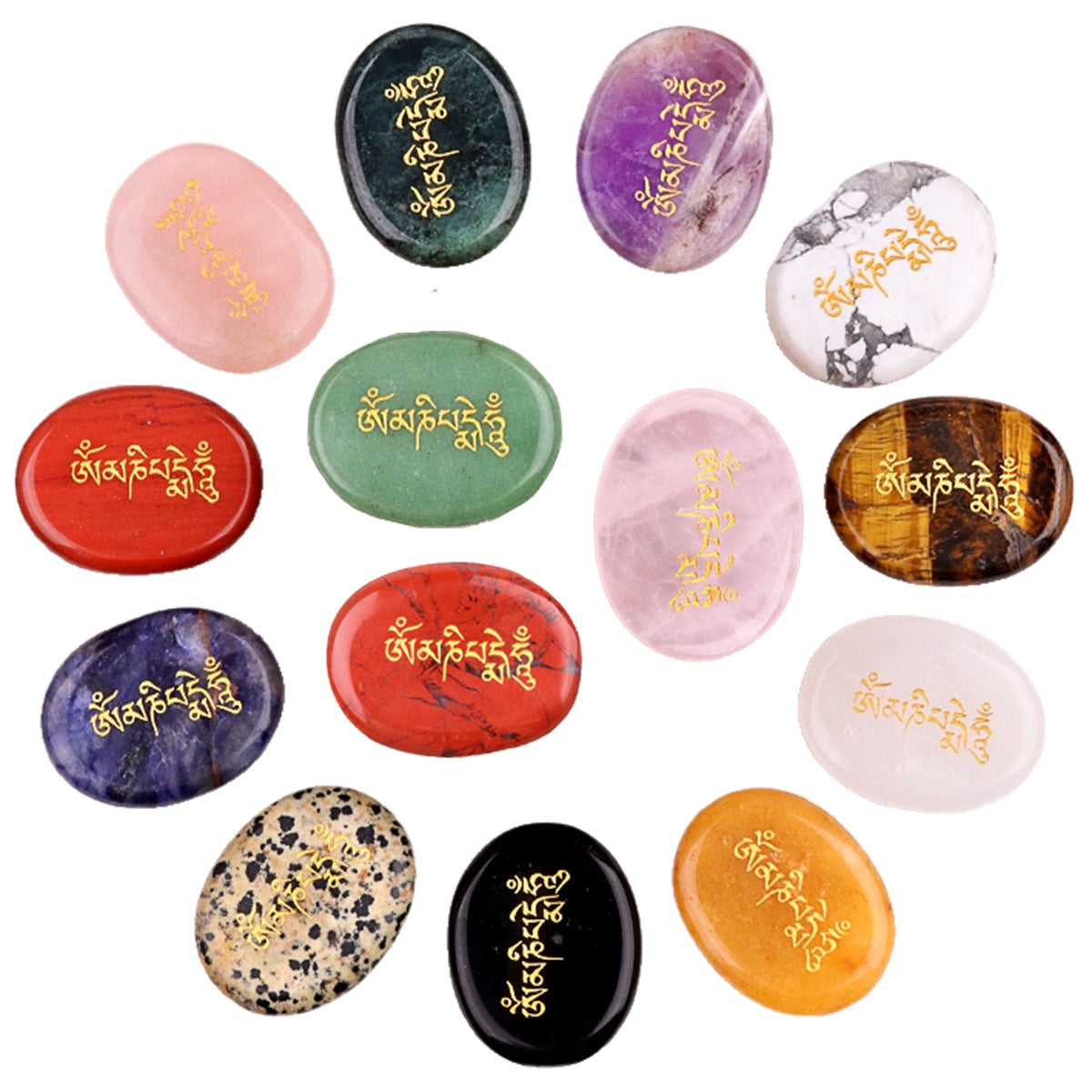 Worry Healing Palm Stones for Meditation Prayer Home Decor ( Om Mani Padme Hum)  35x45MM #SP1904G-W06