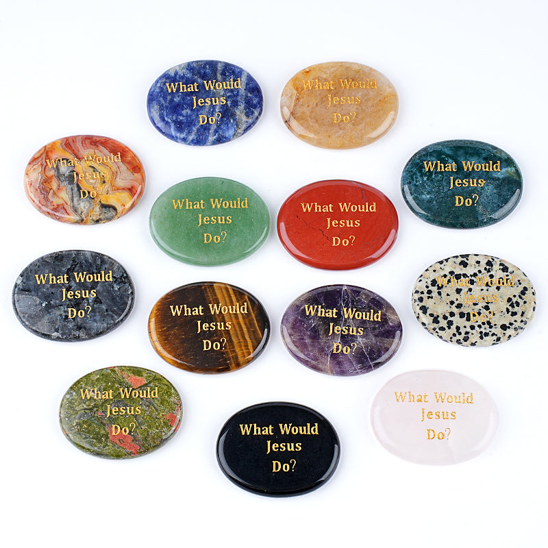Worry Healing Palm Stones for Meditation Prayer Home Decor with (WhatWould Jesus Do? )35x45MM #SP1904G-W14