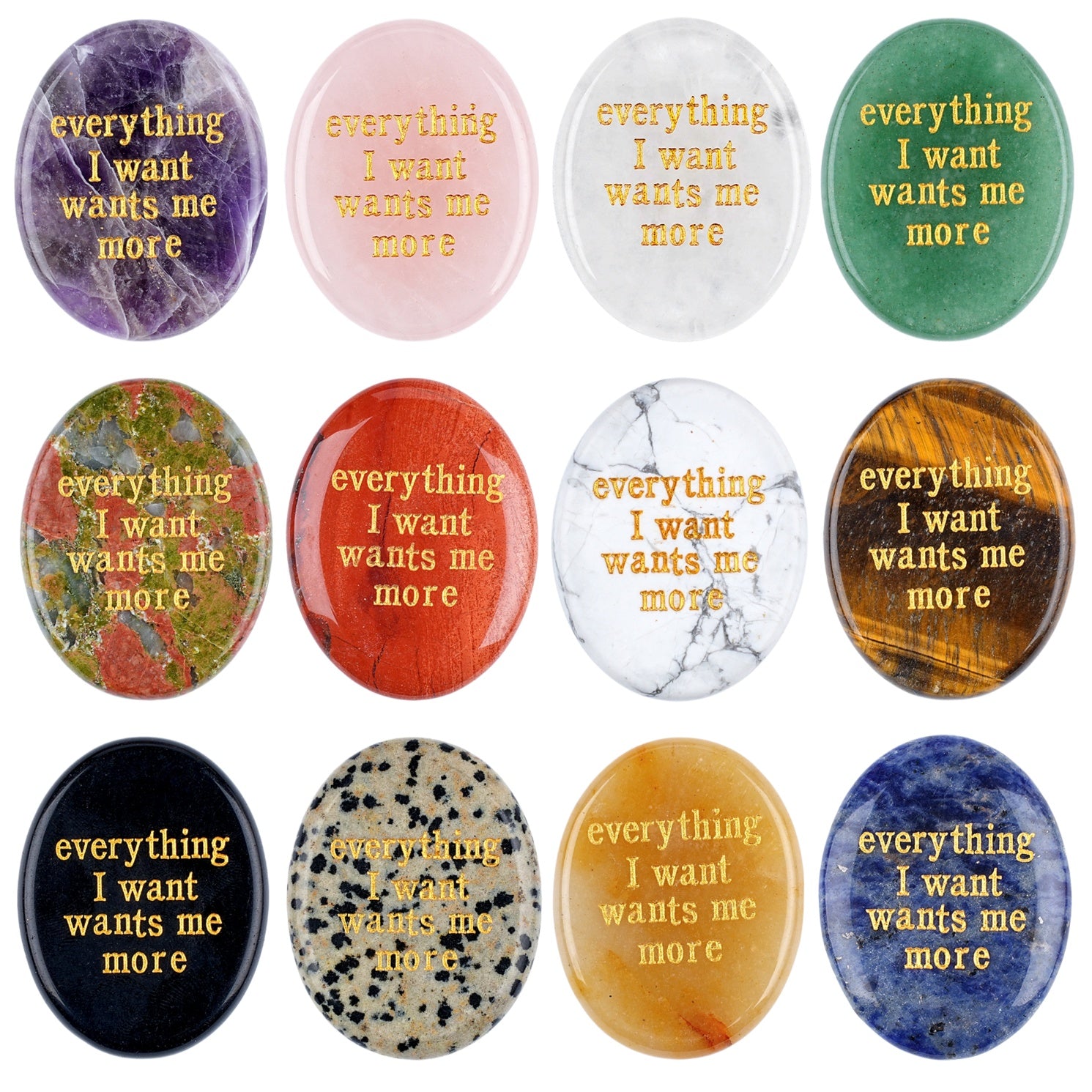 35x45MM Worry Healing Palm Stones for Meditation & Prayer with Everything Word " Everything I want wants me more " SP1904G-W15