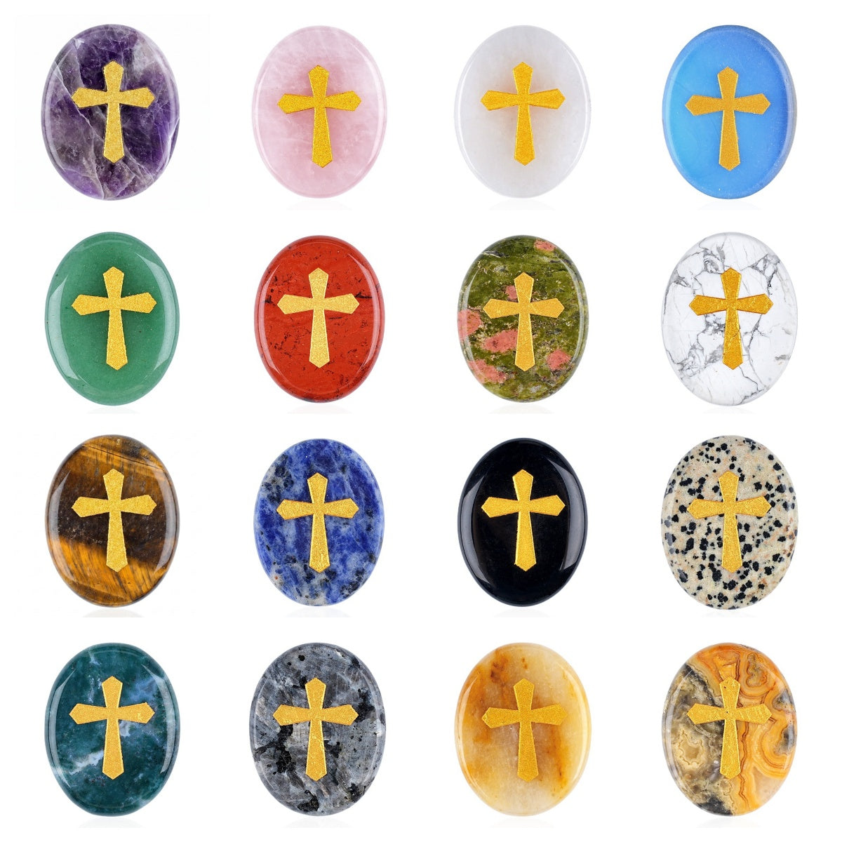 35x45MM Worry Healing Palm Stones for Meditation & Prayer with Gold Cross Design SP1904G-W17