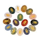 35x45mm Oval Natural Gemstone Pendant, Engraved " Hand", Polished Crystal Disc Charm for Spiritual Jewelry, Necklace Making