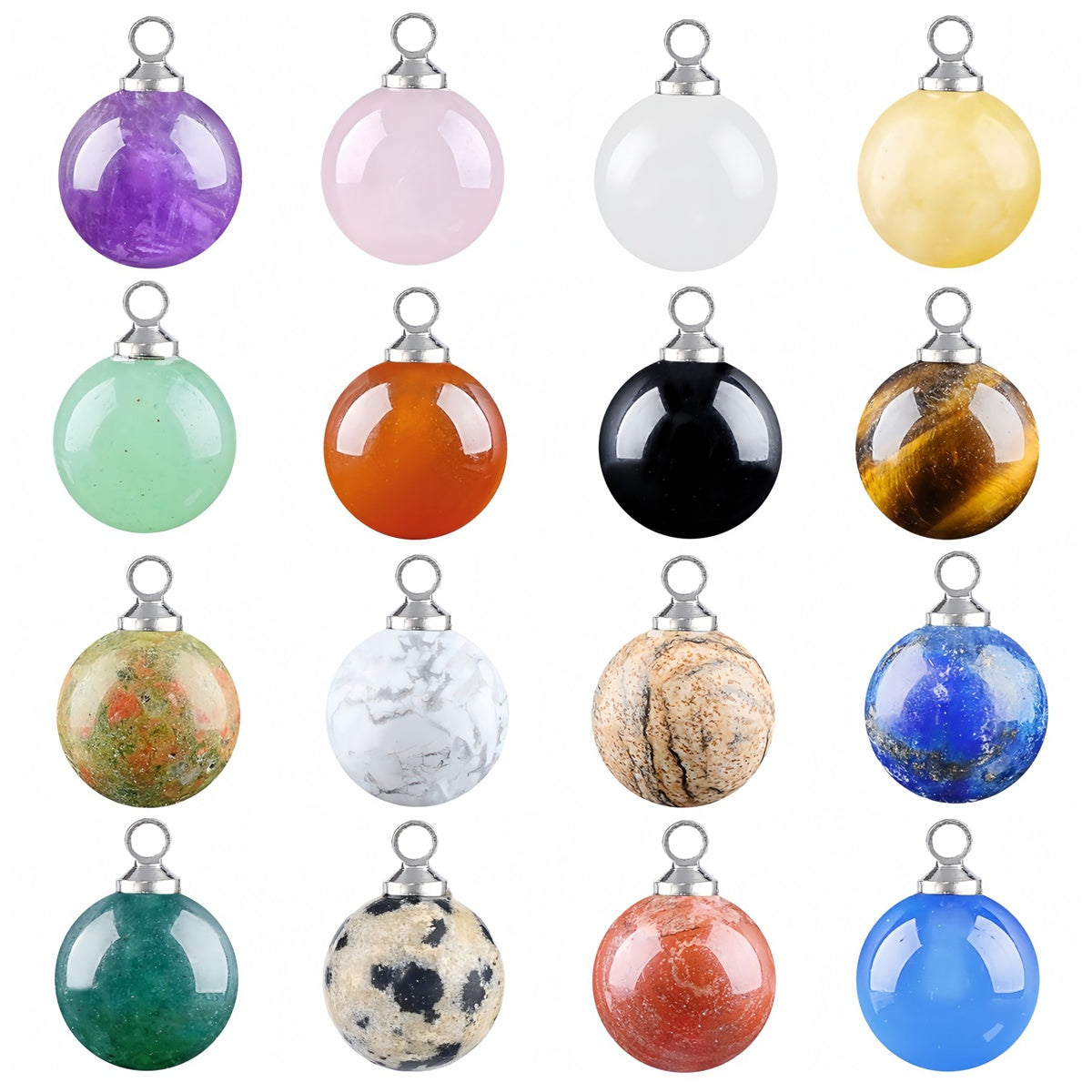10MM Gemstone Round Ball Pendant Silver Cap for DIY Jewelry Making