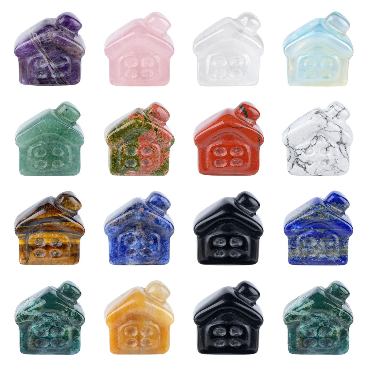 1.0Inch Handmade Carved Gemstone House Ornament For Home Office Desk Decor Mini Stone Animal Figurine Statue Reiki Healing Crystal