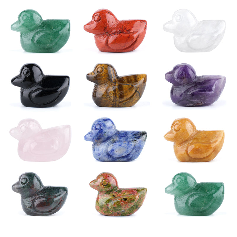 1.0Inch Handmade Carved Gemstone Duck Ornament For Home Office Desk Decor Mini Stone Animal Figurine Statue Reiki Healing Crystal