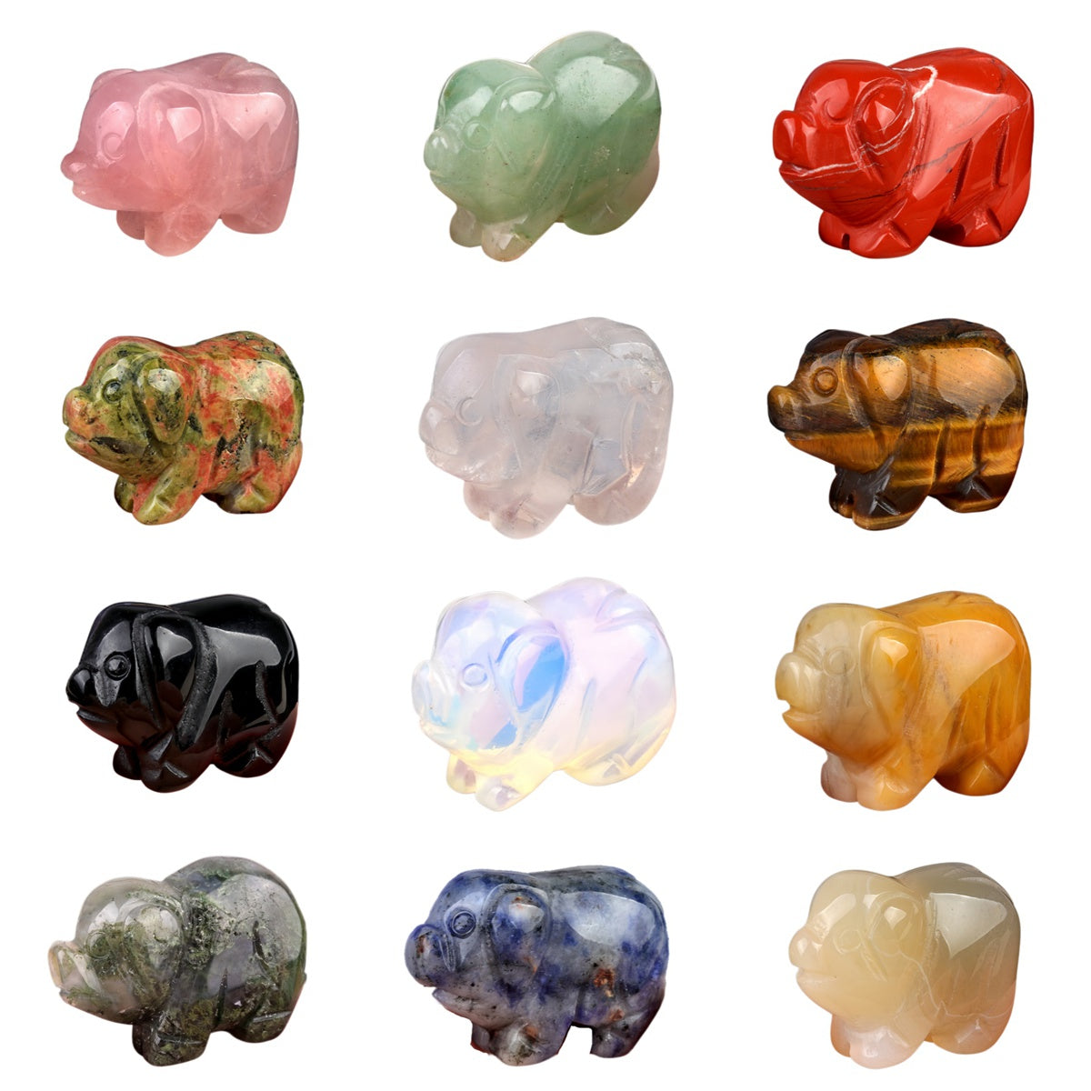 1.0Inch Handmade Carved Gemstone Pig Ornament For Home Office Desk Decor Mini Stone Animal Figurine Statue Reiki Healing Crystal #SP2305