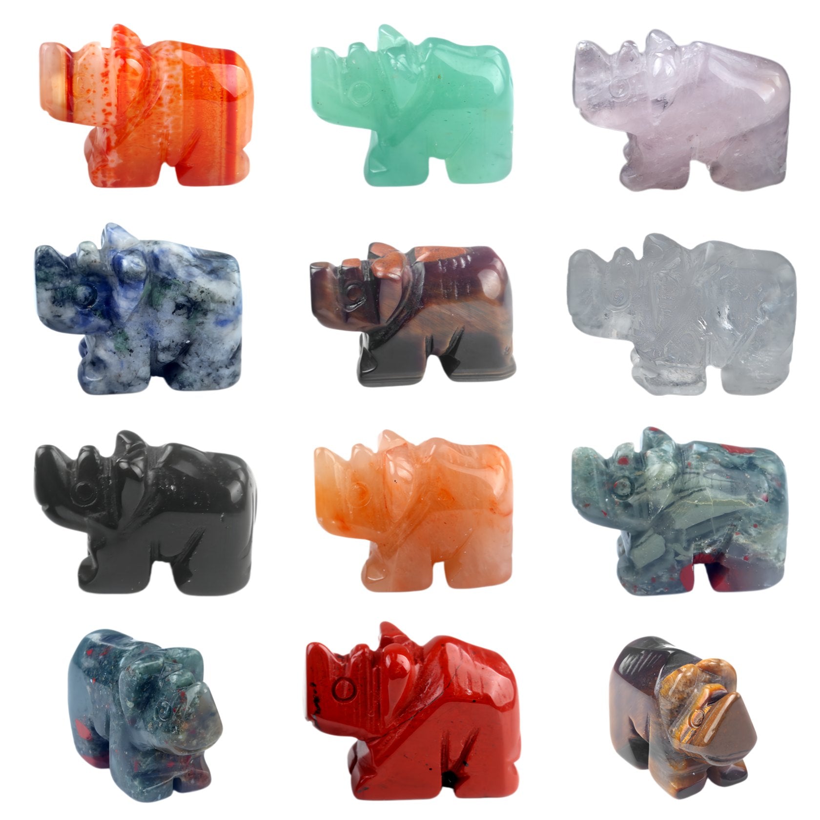 1.0Inch Handmade Carved Gemstone Rhinoceros Ornament For Home Office Desk Decor Mini Stone Animal Figurine Statue Reiki Healing Crystal #SP2306