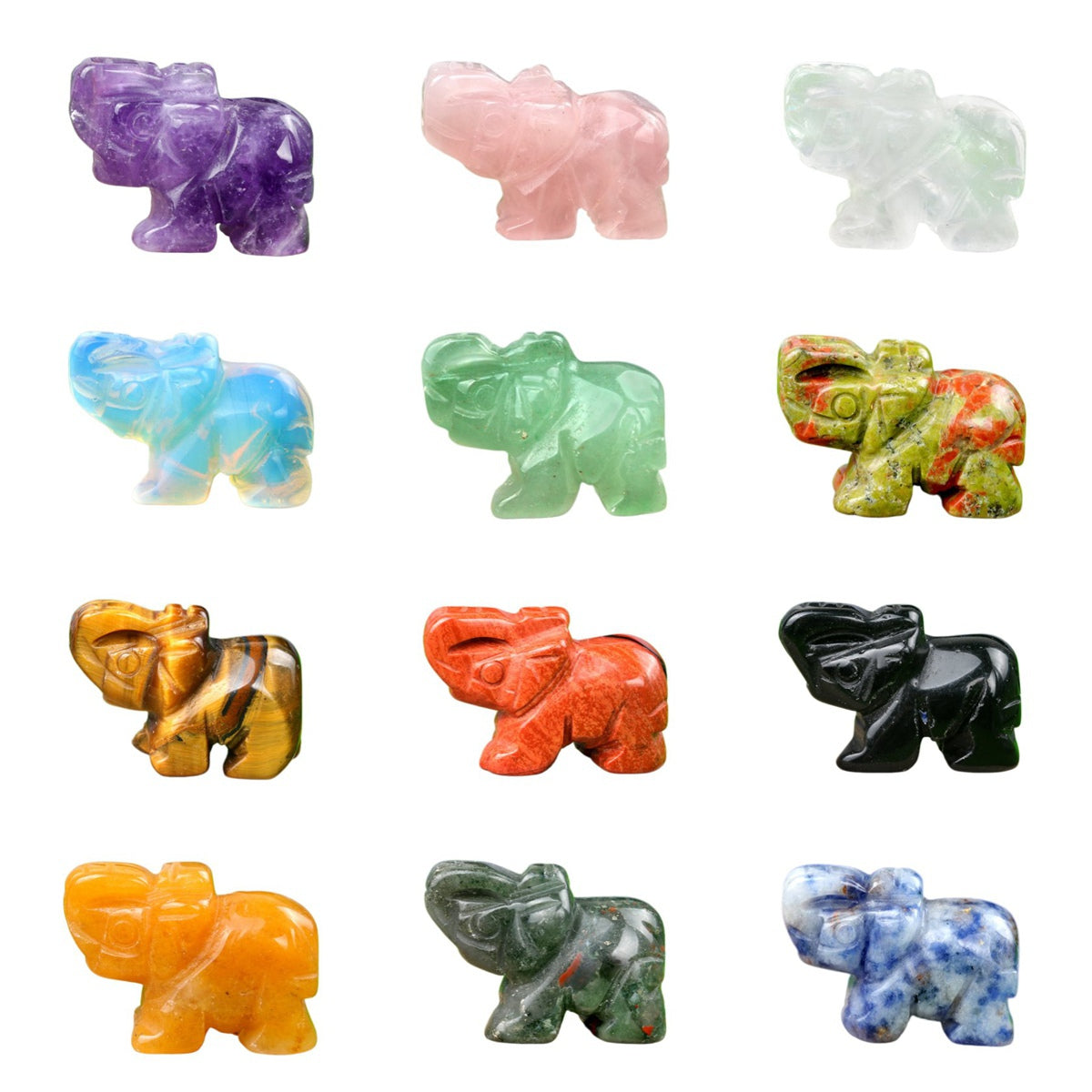 1.0Inch Handmade Carved Gemstone Elephant Ornament For Home Office Desk Decor Mini Stone Animal Figurine Statue Reiki Healing Crystal #SP2307