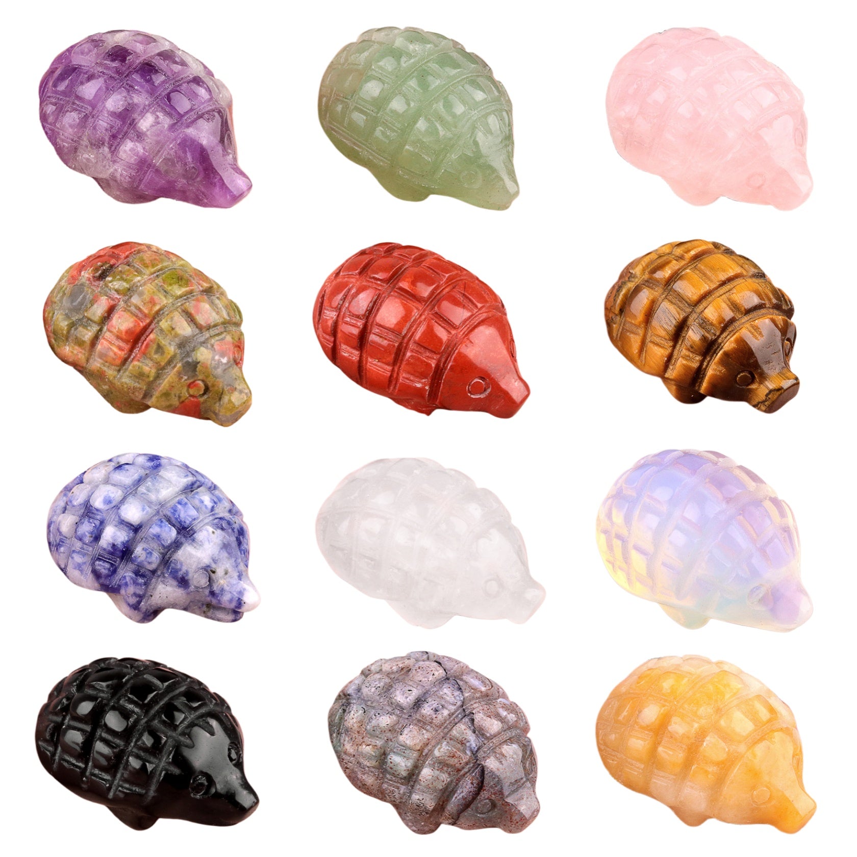 1.0Inch Handmade Carved Gemstone Hedgehog Ornament For Home Office Desk Decor Mini Stone Animal Figurine Statue Reiki Healing Crystal #SP2308