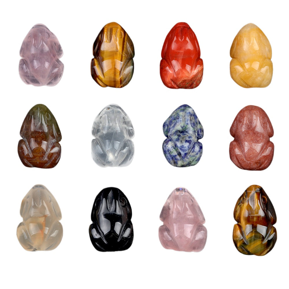 1Inch Handmade Carved Gemstone Frog Ornament For Home Office Desk Decor Mini Stone Animal Figurine Statue Reiki Healing Crystal #SP2309