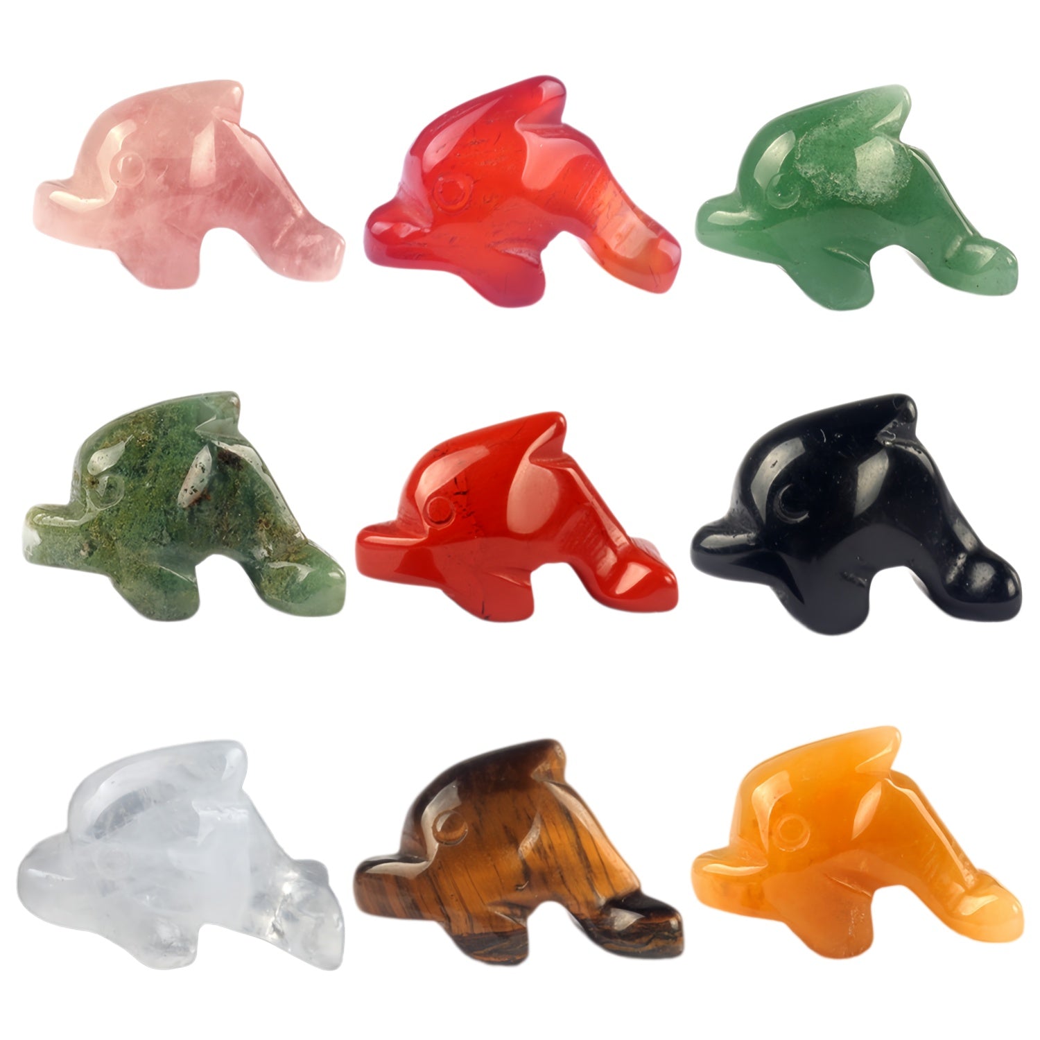 1.0Inch Dolphin Gemstone Ornament For Home Office Desk Decor Handmade Craved Stone Animal Figurine Statue Reiki Healing Crystal #SP2310