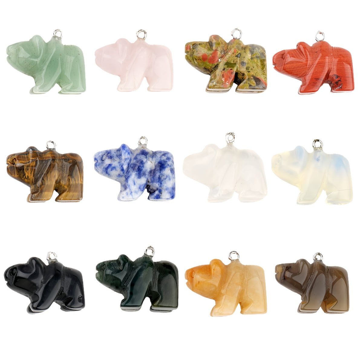 1.0 Inch Hand Carved Bear Gemstone  Pendant for Making Jewelry #SP2324S-25MM