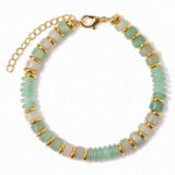 Natural Stone 6mm Disc Bead Gold Plated Bracelet Adjustable Chain Heishi Wheel Bead Gemstone Bracelet for Women #SB3142