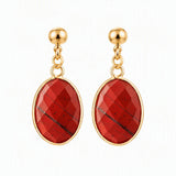 Gemstone Faceted Oval Gold Bezel Stud Dangle Stainless Steel Earrings Gold Plated Crystal Drop Earrings Jewelry Gift