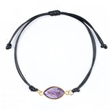Natural Marquise Faceted Crystal Bracelet Adjustable Black Wax Rope Braided Healing Gemstone Unisex Handmade Jewelry #SB3128