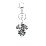 Gothic Winged Dragon Crystal Sphere Keychain, Natural Gemstone Chakra Healing Ball Key Ring, Vintage Pterosaur Bag Charm Pendant for Men & Women