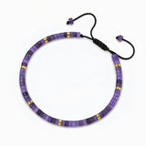 4MM Natural Stone Heishi Disc Braided Bracelet, Gold Spacer Bead Adjustable Woven Boho Stackable Bracelet for Women #SB3151
