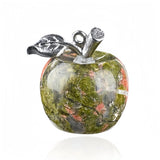 Hand-Carved 20MM Natural Gemstone Apple Keychain with 7-Chakra Beaded Chain Healing Chakra Crystal Charms Key Chains