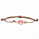Teardrop Faceted Crystal Bracelet Adjustable Brown Wax Cord Braided Bezel‑Set Healing Gemstone Unisex Handmade Jewelry #SB3129